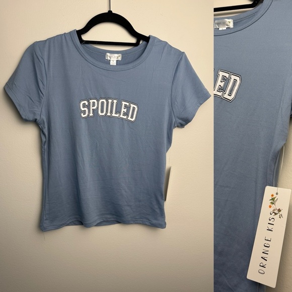 ORANGE KISS Blue T-shirt Spoiled Word NWT - Picture 2 of 5